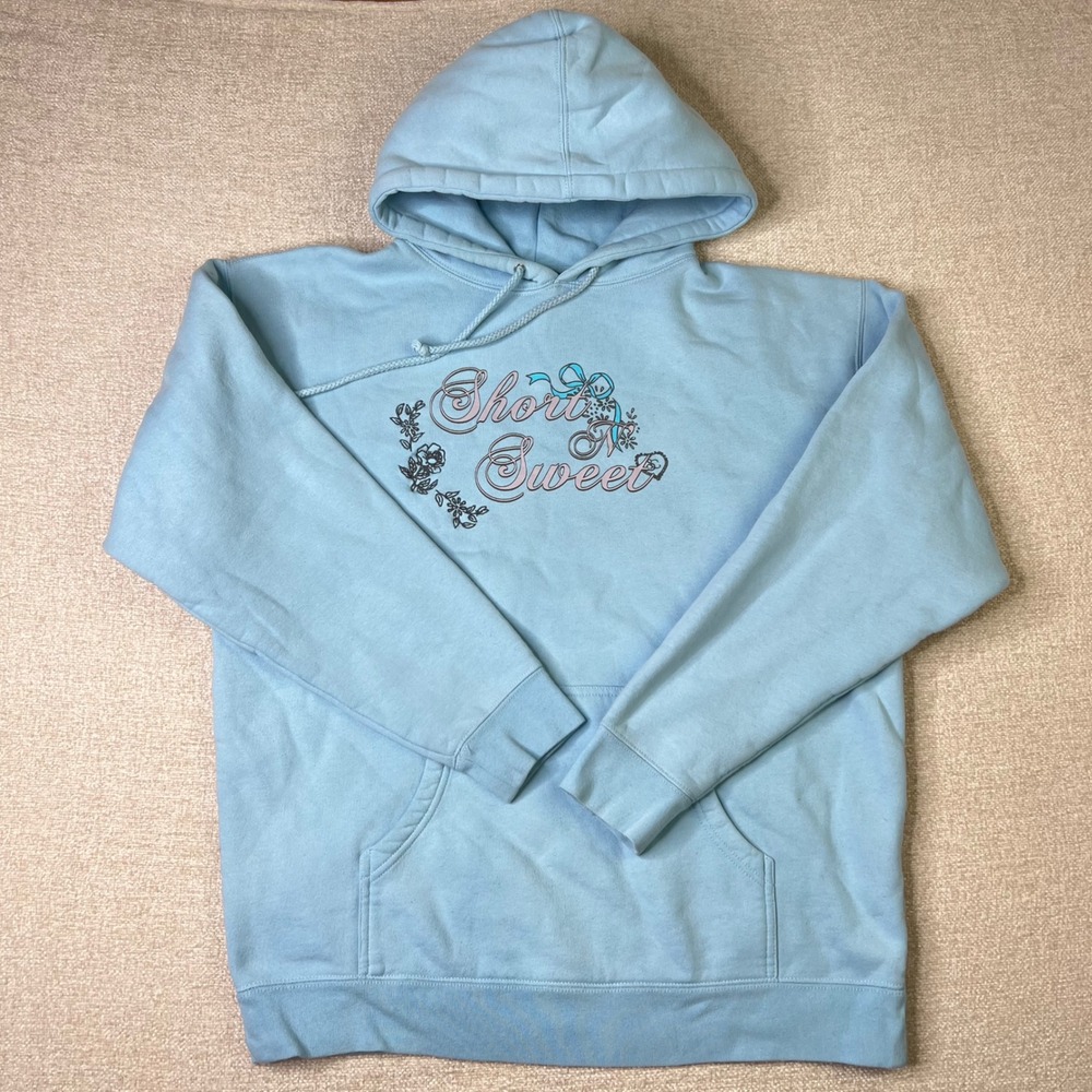 Sabrina Carpenter Short n Sweet Tour Hoodie Large Light Blue Graphic Sweatshirt